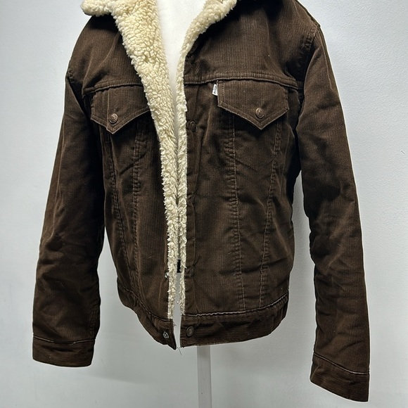 Levi’s Coat Sherpa Lined Jacket Corduroy Brown Snap Vintage USA Made Men's 40 - Picture 6 of 10